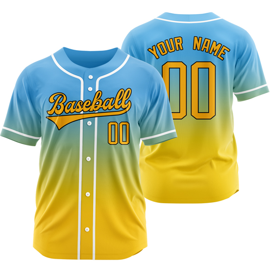 Custom Blue/Yellow/C Gradient Baseball Jersey Hip Hop Softball Shirt
