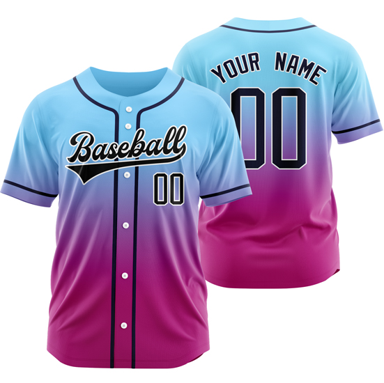 Custom Blue/Pink Gradient Baseball Jersey Hip Hop Softball Shirt