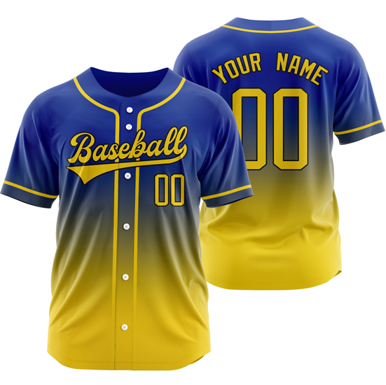 Custom Blue/Yellow Gradient Baseball Jersey Hip Hop Softball Shirt