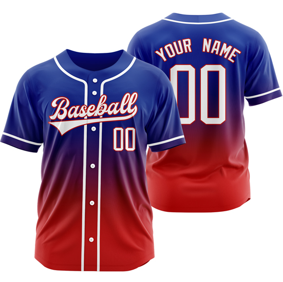 Custom Blue/Red Gradient Baseball Jersey Hip Hop Softball Shirt