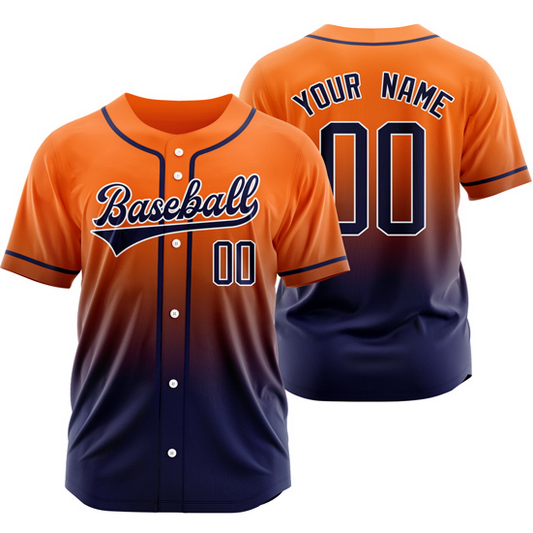 Custom Orange/Navy Gradient Baseball Jersey Hip Hop Shirt