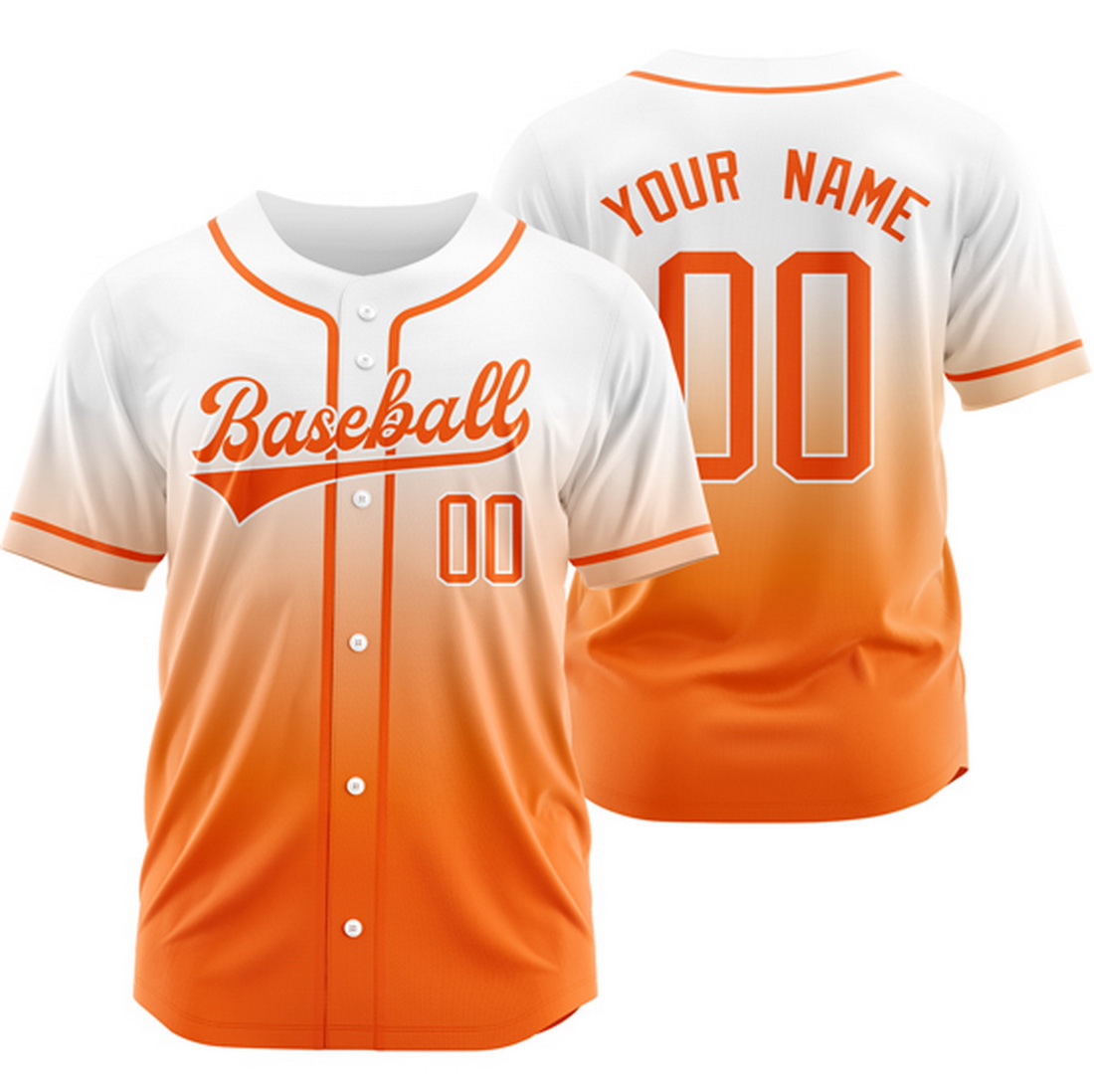 Custom White/Orange Gradient Baseball Jersey Hip Hop Shirt