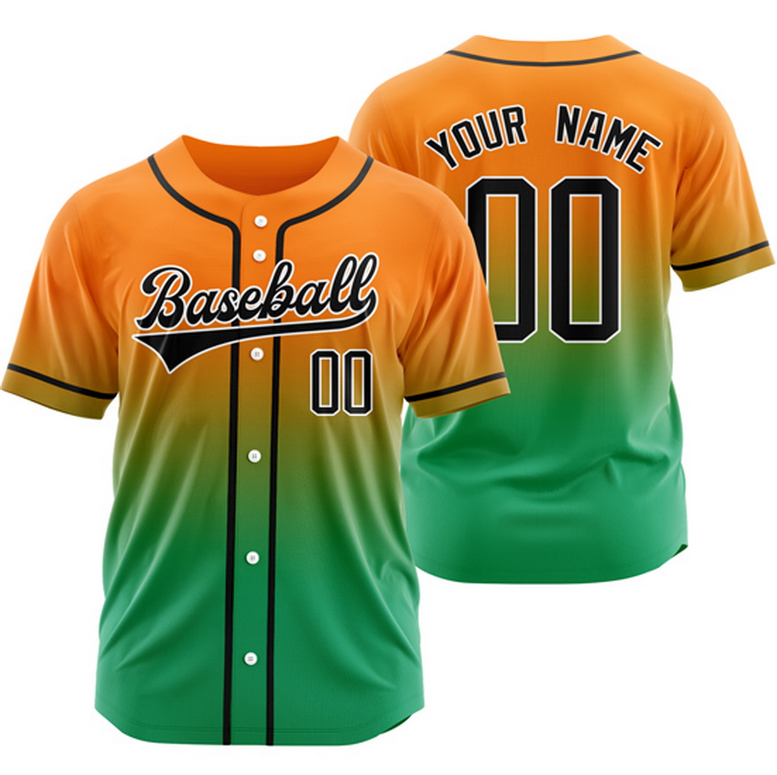 Custom Orange/Green Gradient Baseball Jersey Hip Hop Shirt