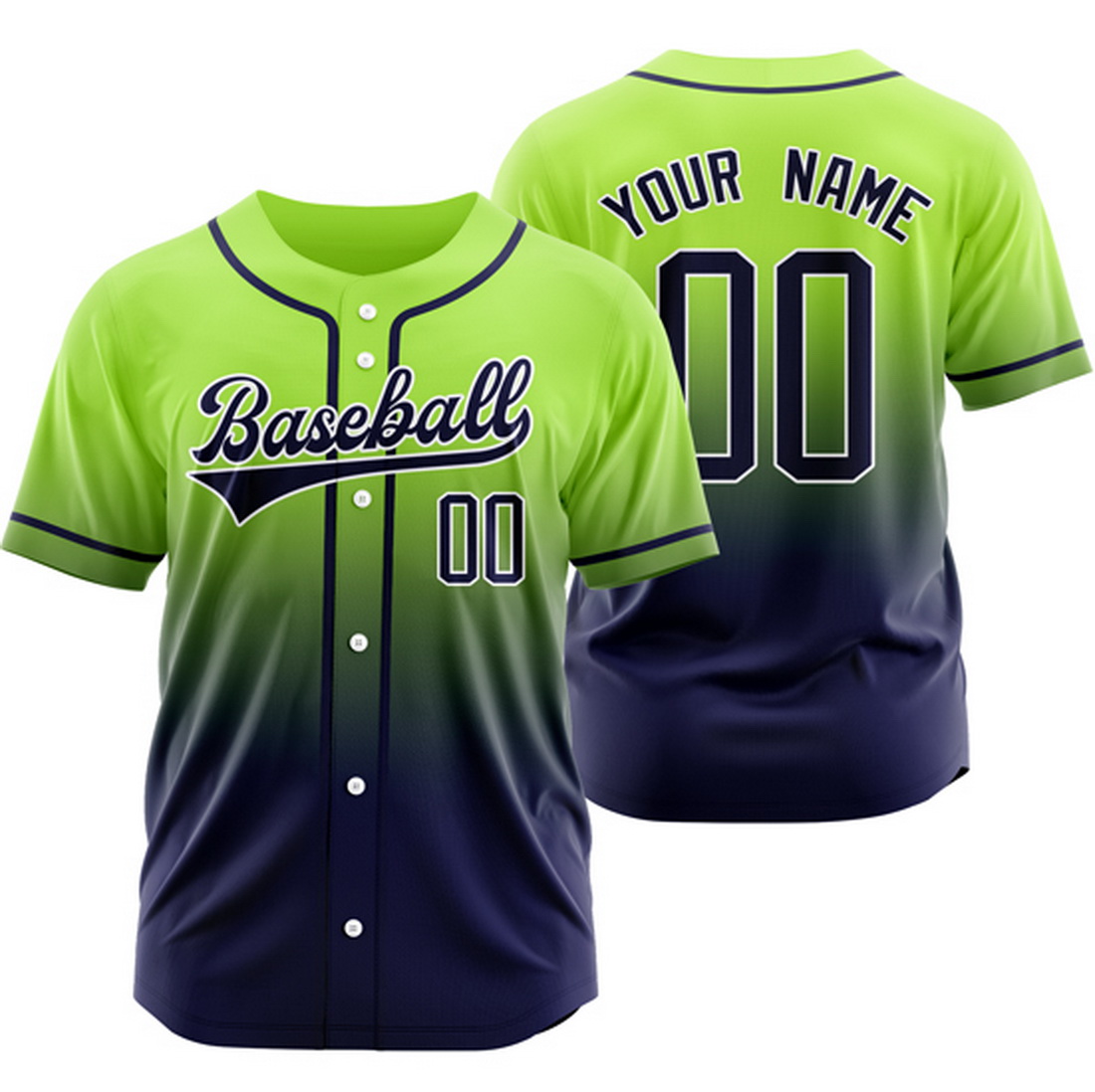 Custom Green/Navy Gradient Baseball Jersey Hip Hop Shirt