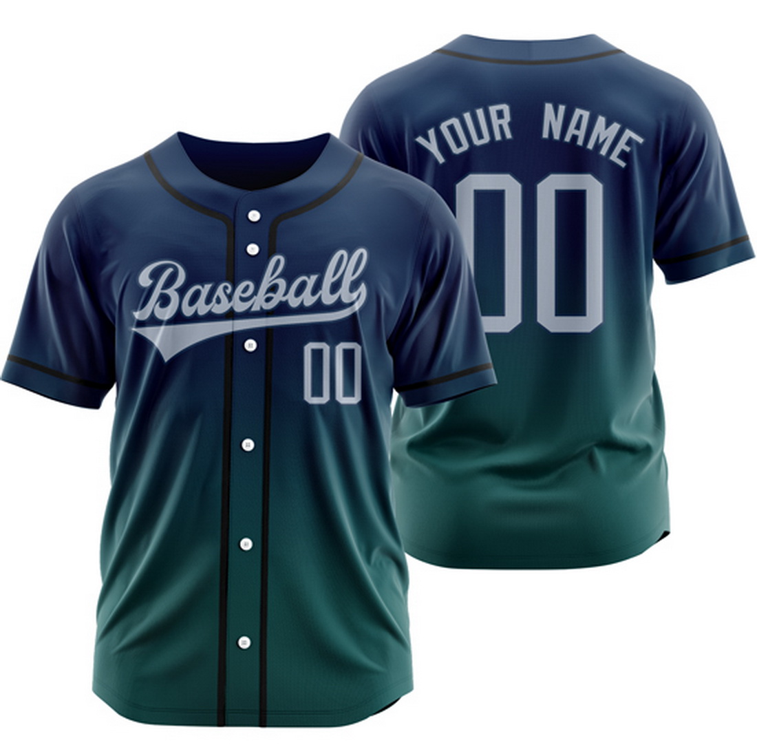 Custom Navy/Green Gradient Baseball Jersey Hip Hop Shirt