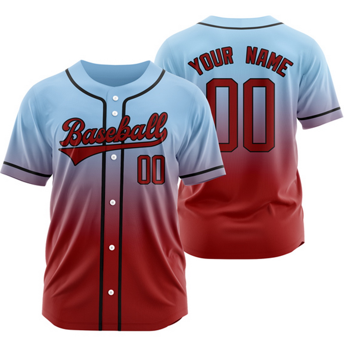 Custom Blue/Maroon Gradient Baseball Jersey Hip Hop Shirt