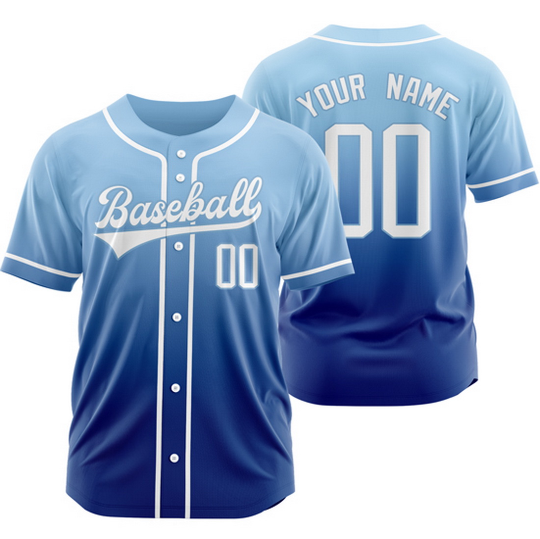 Custom Blue/Blue Sunday Gradient Baseball Jersey Hip Hop Shirt