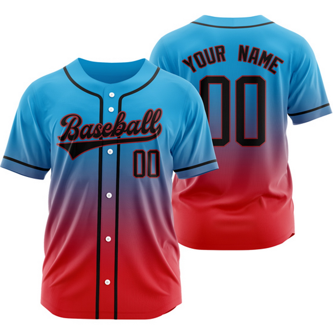 Custom Blue/Red/B Gradient Baseball Jersey Hip Hop Shirt