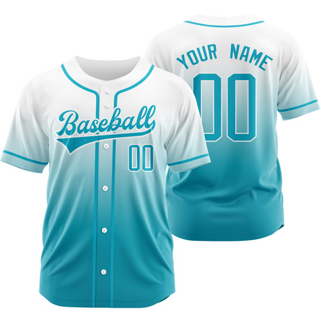 Custom White/Teal Gradient Baseball Jersey Hip Hop Shirt