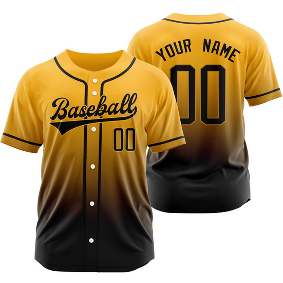 Custom Gold/Black Gradient Baseball Jersey Hip Hop Shirt
