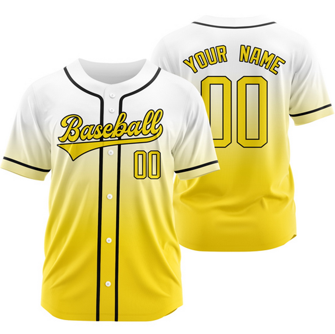 Custom White/Yellow Gradient Baseball Jersey Hip Hop Shirt