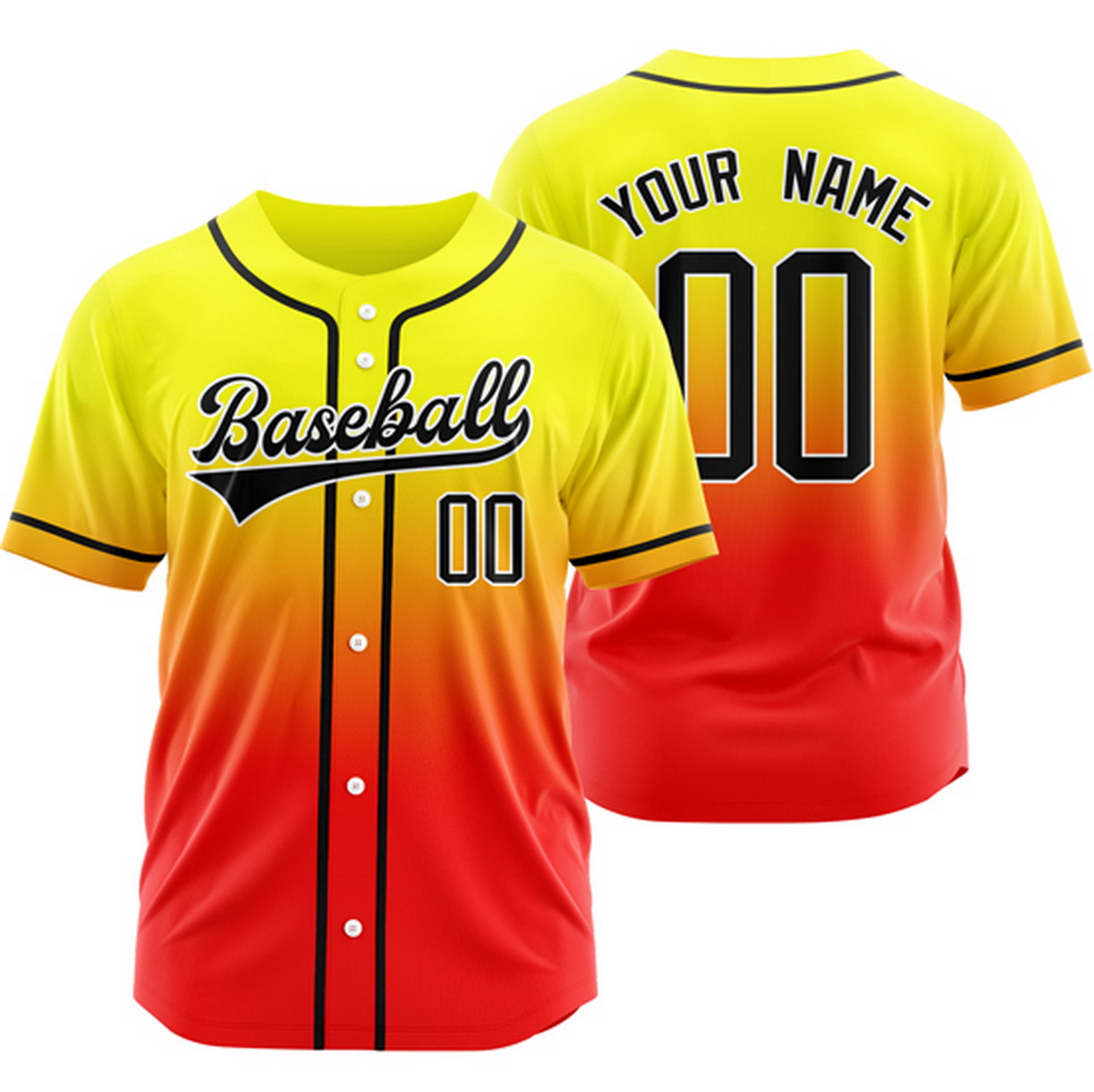 Custom Yellow/Red Gradient Baseball Jersey Hip Hop Shirt
