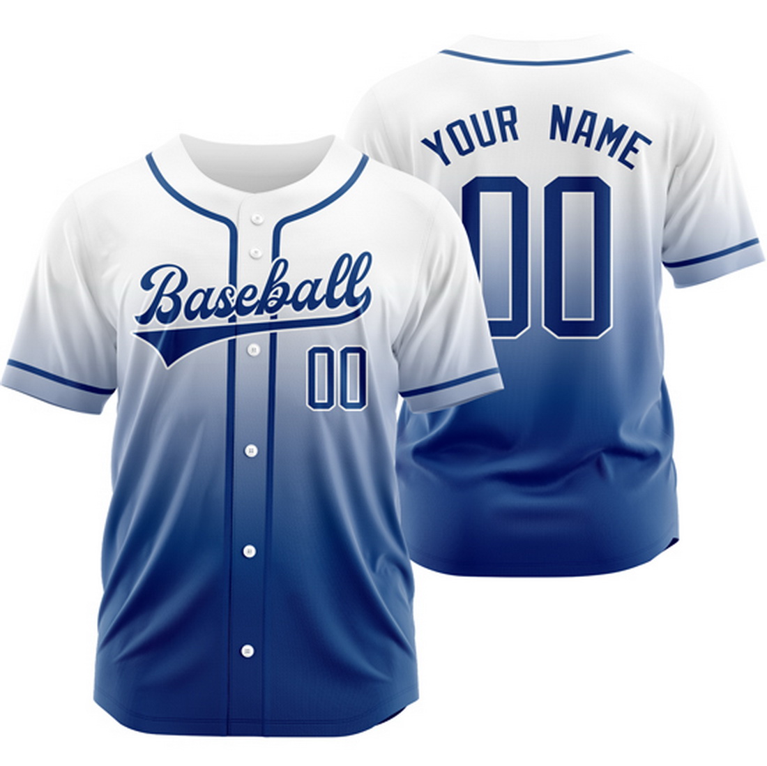 Custom White/Blue Gradient Baseball Jersey Hip Hop Shirt
