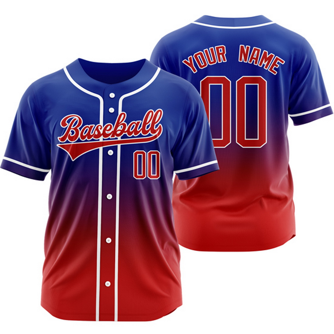 Custom Blue/Red Sports Gradient Baseball Jersey Hip Hop Shirt