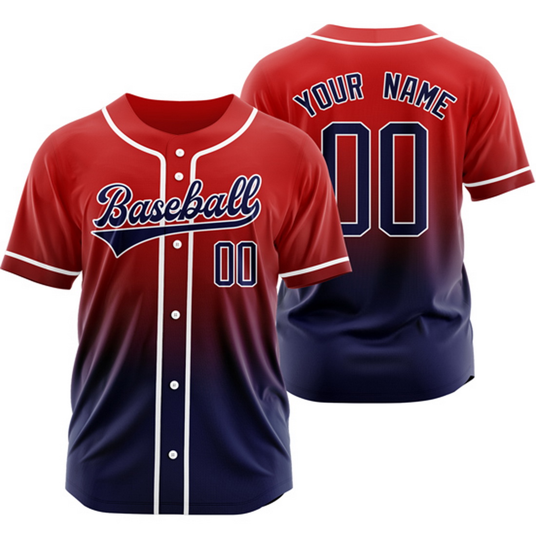 Custom Red/Navy Gradient Baseball Jersey Hip Hop Shirt