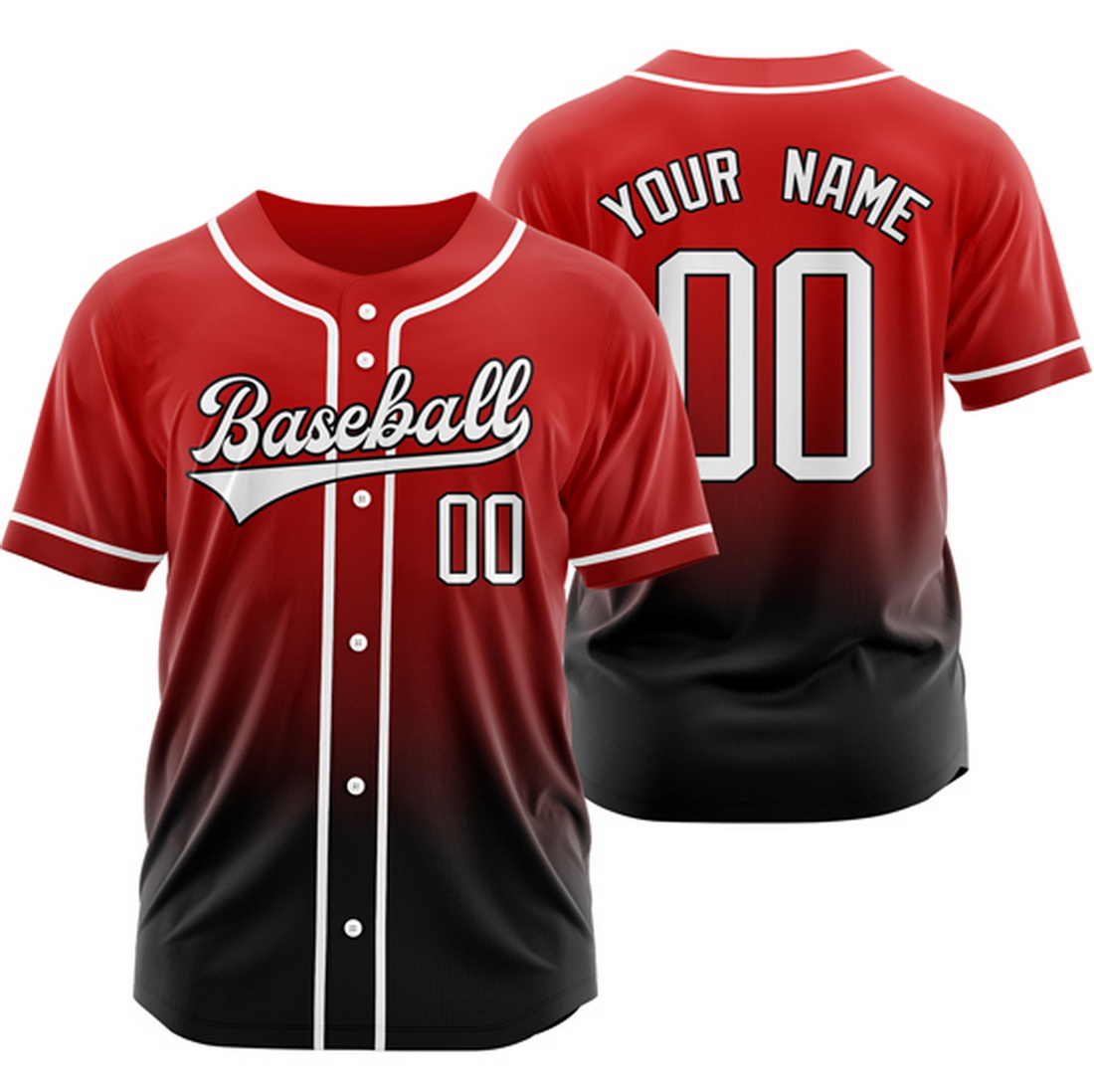 Custom Red/Black Gradient Baseball Jersey Hip Hop Shirt