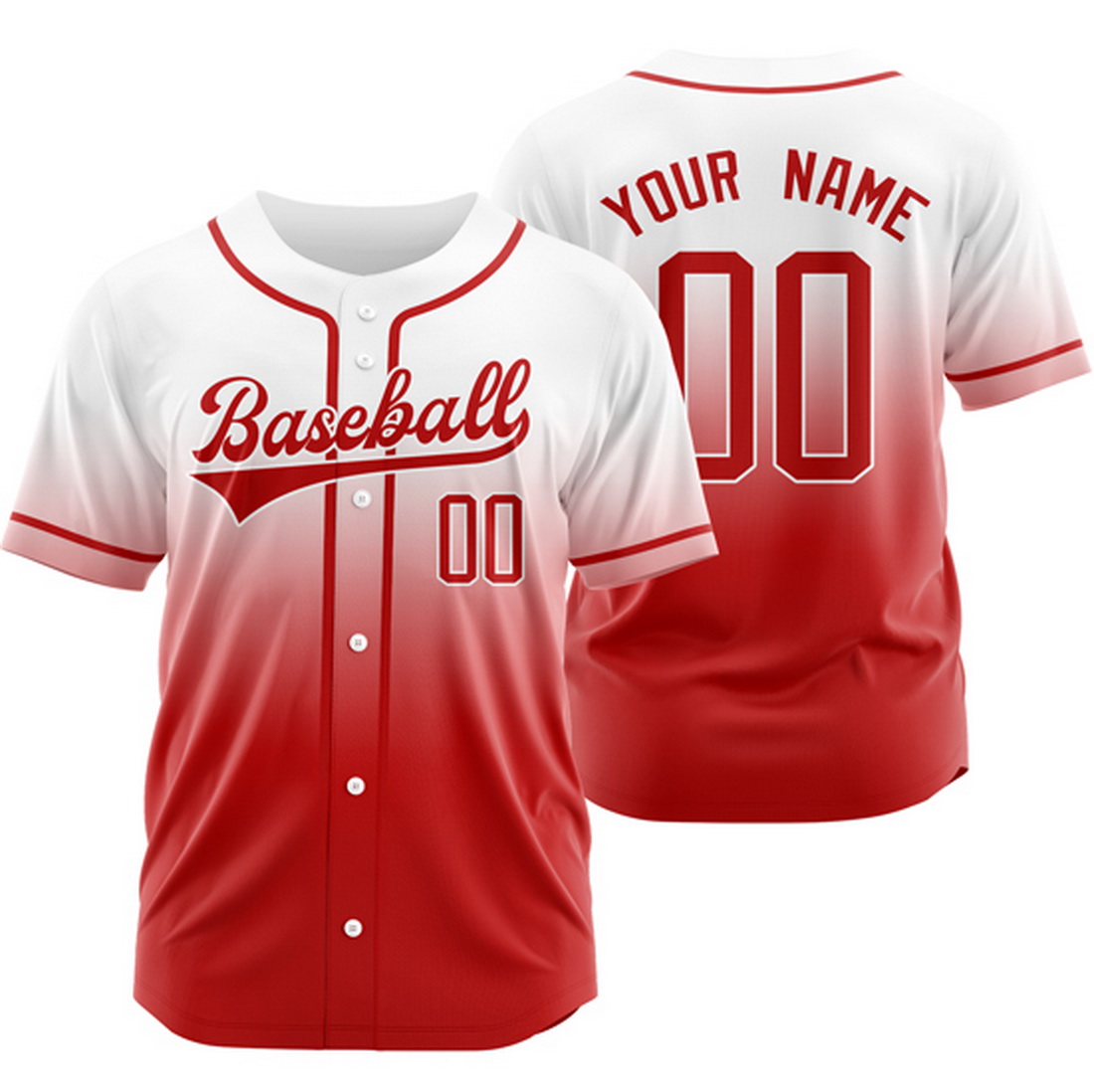 Custom White/Red Gradient Baseball Jersey Hip Hop Shirt