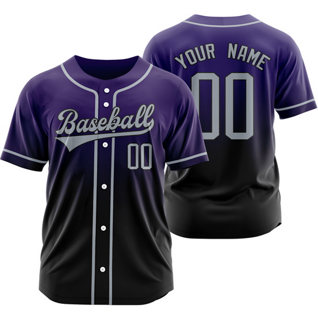 Custom Purple/Black Gradient Baseball Jersey Hip Hop Shirt