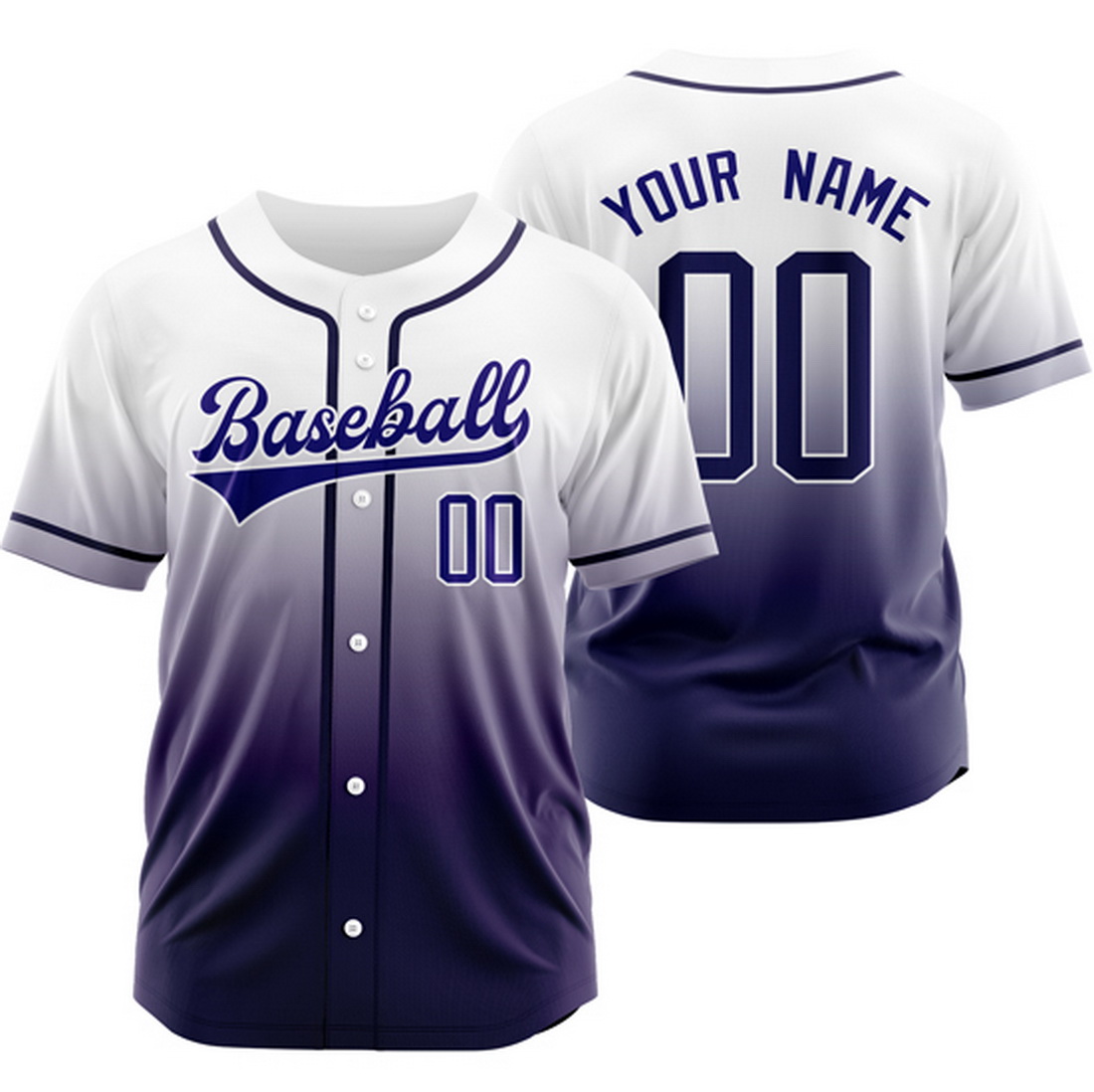 Custom White/Purple Gradient Baseball Jersey Hip Hop Shirt