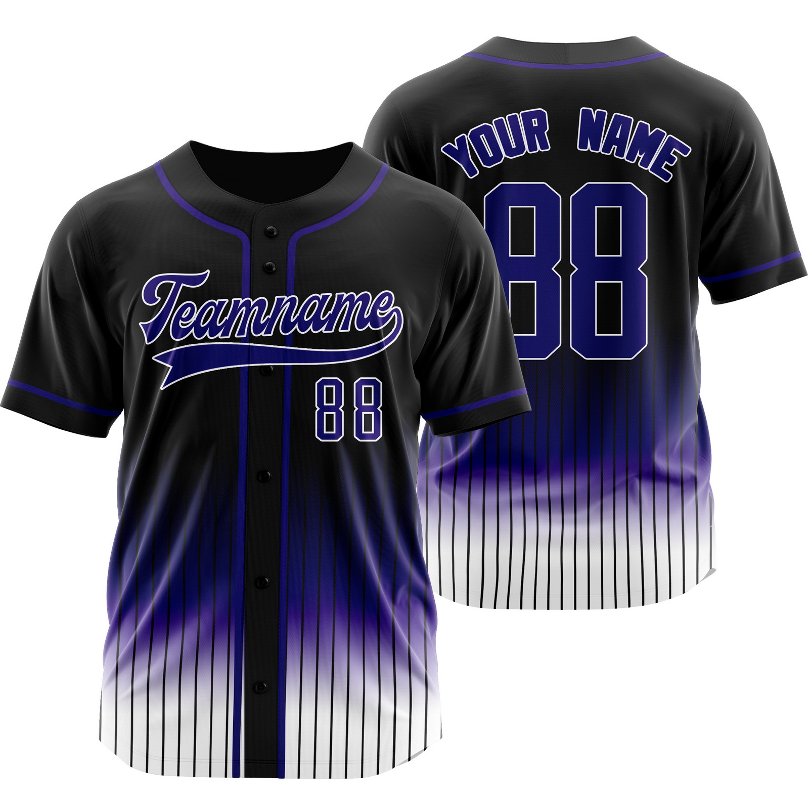 Custom Black White Purple Striped Baseball Jersey for Men Women