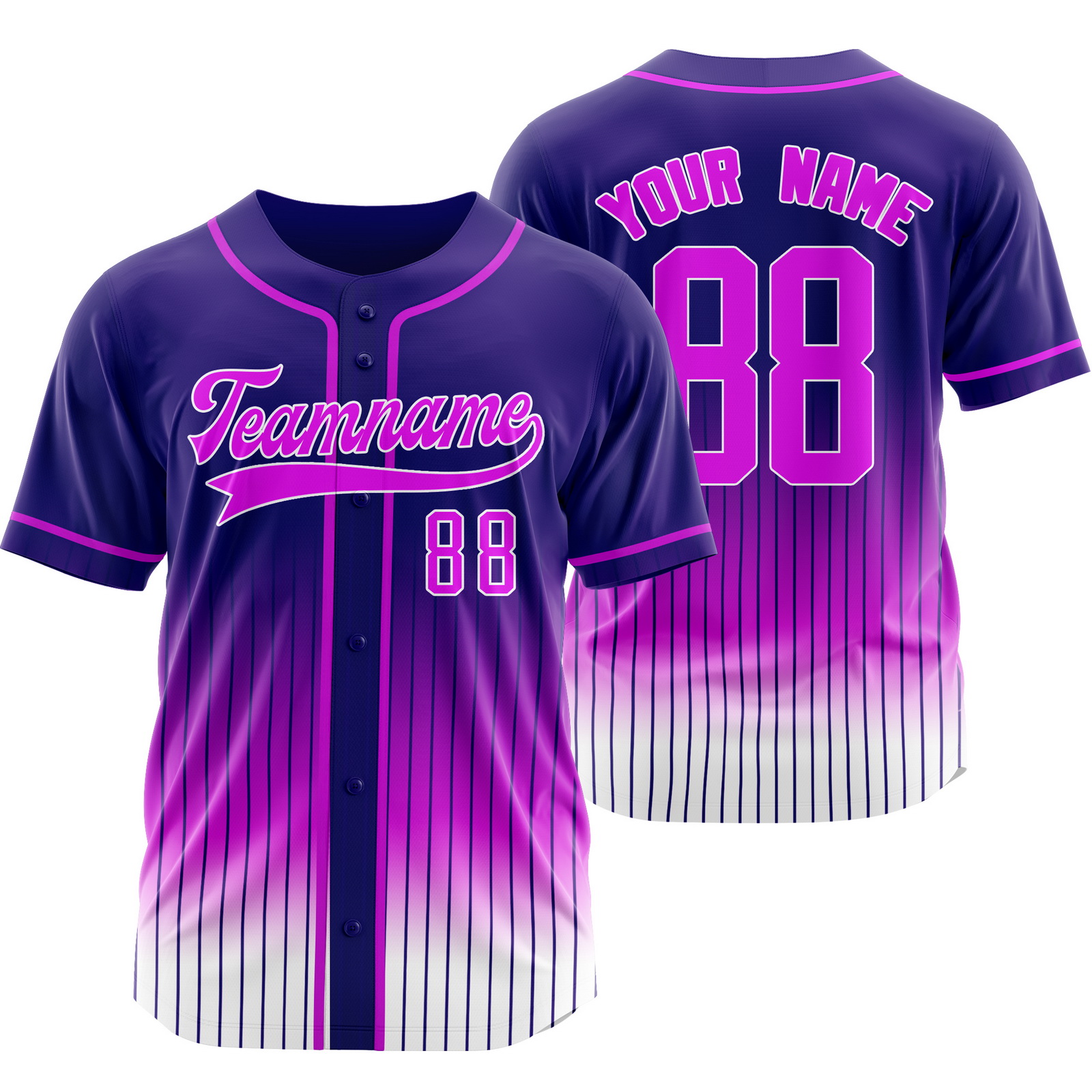 Custom Purple White Pink Striped Baseball Jersey for Men Women