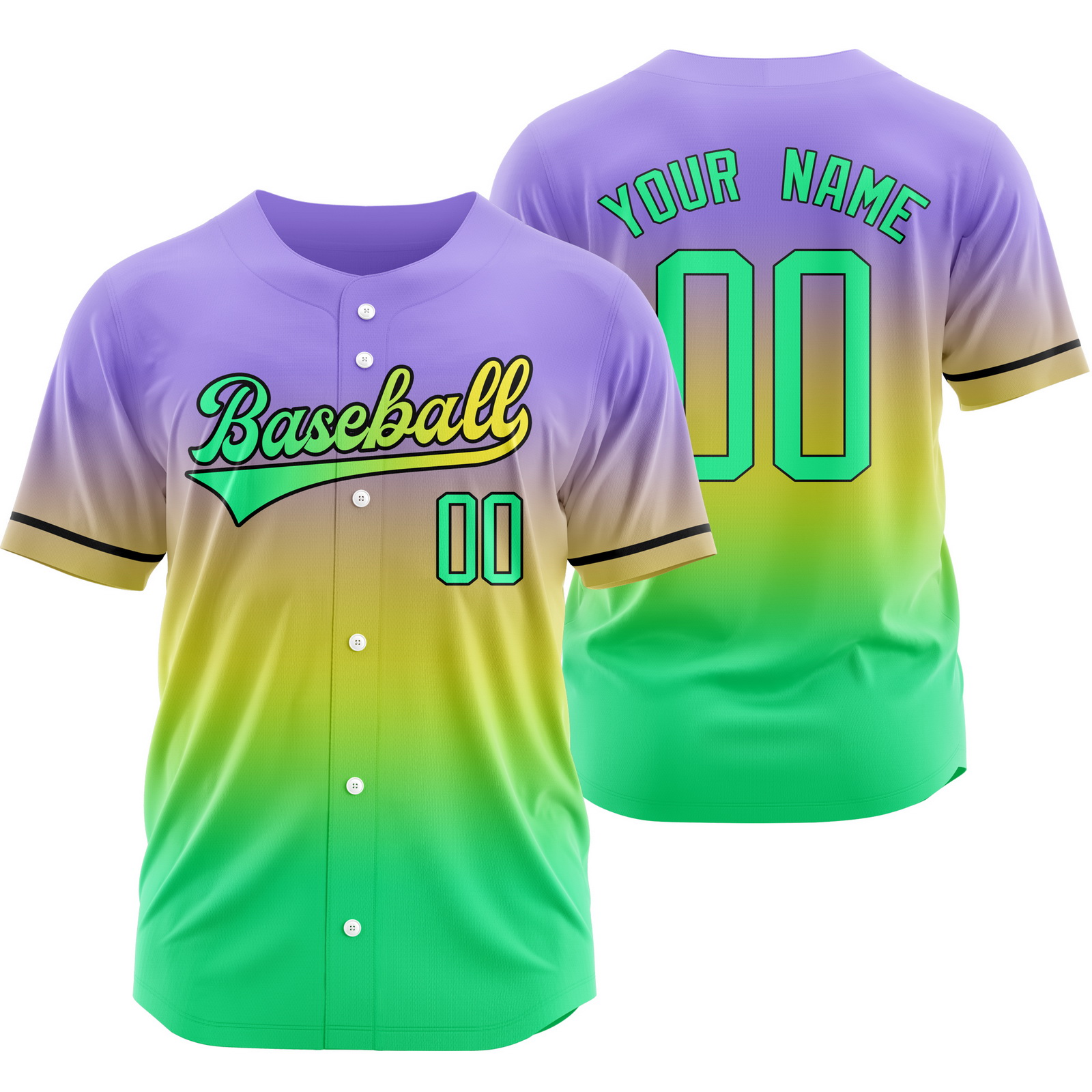 Custom Blue Green Full-Button Gradient Baseball Jersey Shirt