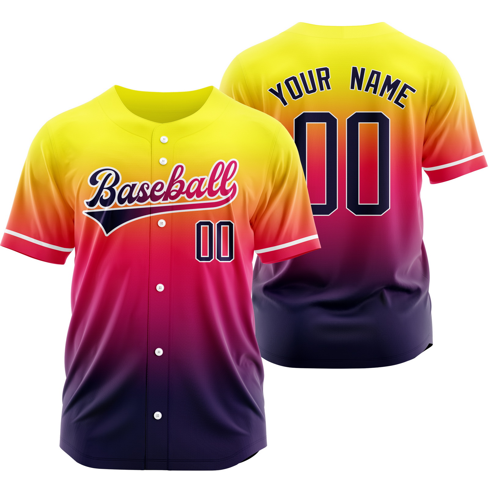Custom Yellow Violet Gradient Baseball Jersey Sports Shirt