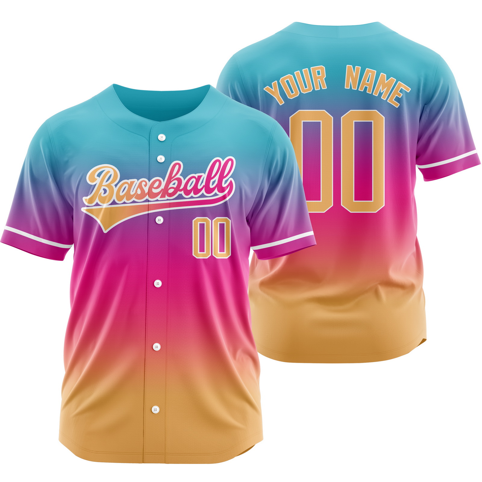 Custom Teal Pink Gradient Baseball Jersey Sports Shirt