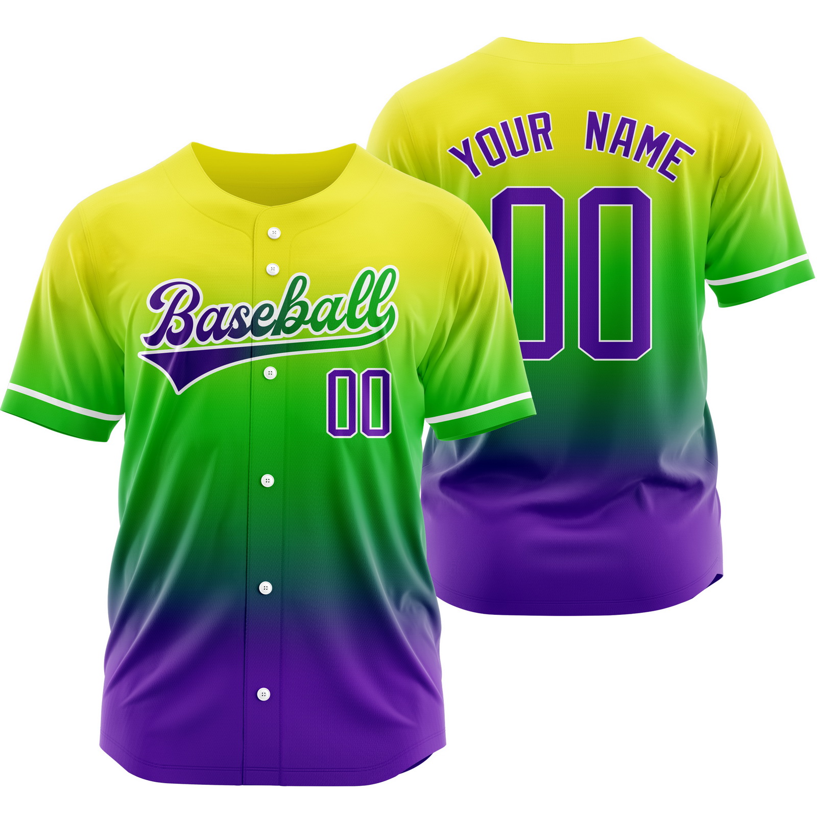 Custom Yellow Purple Gradient Baseball Jersey Sports Shirt