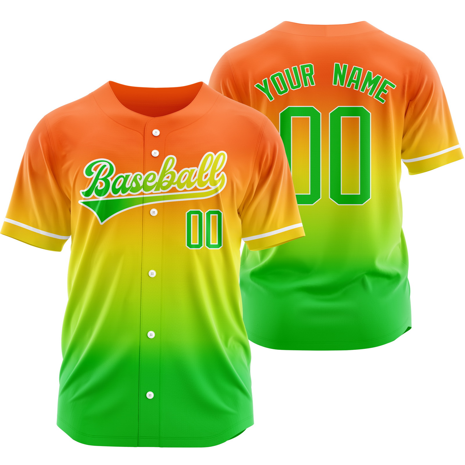 Custom Yellow Green Gradient Baseball Jersey Sports Shirt