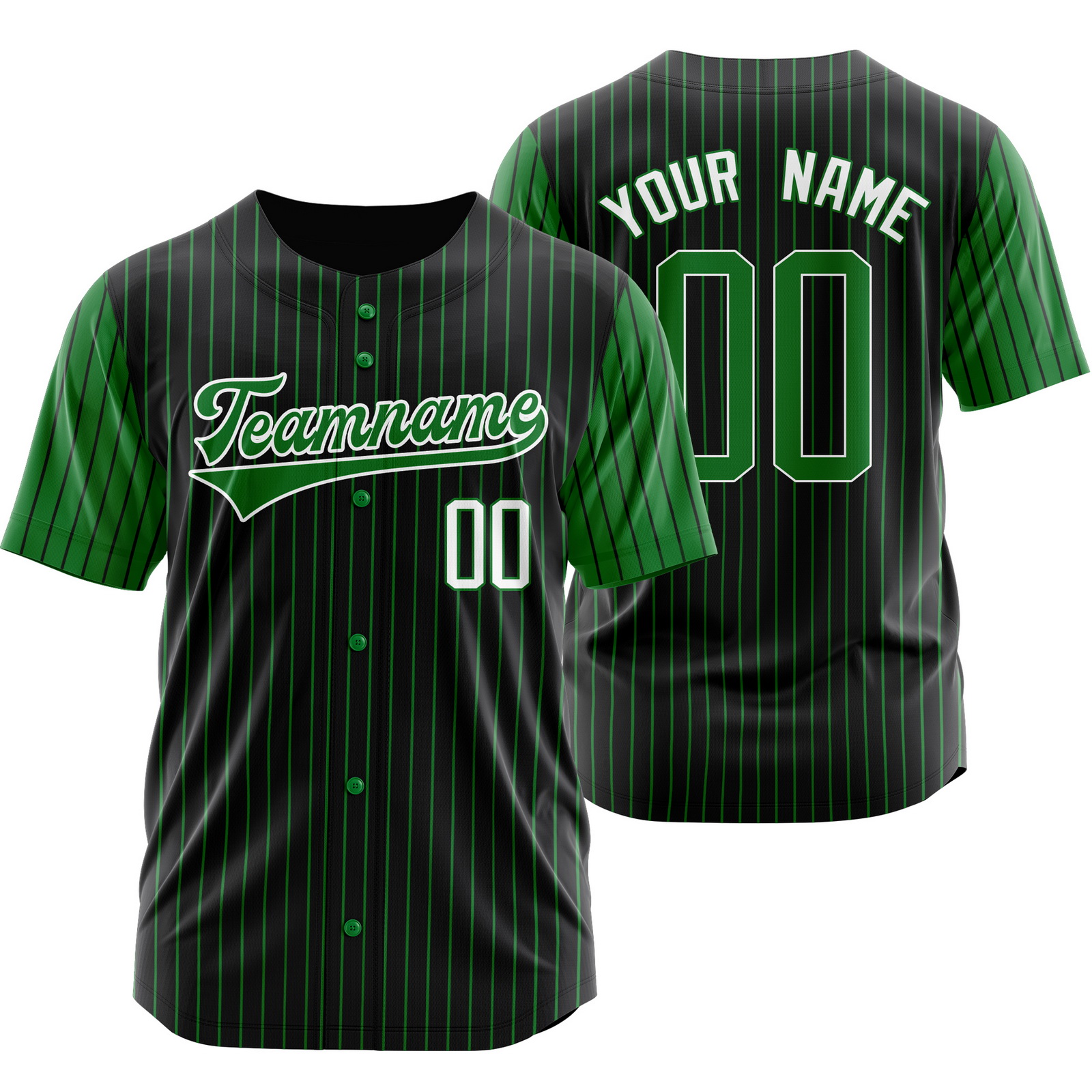 Custom Black Green Pinstripe Baseball Jersey Sports Shirt