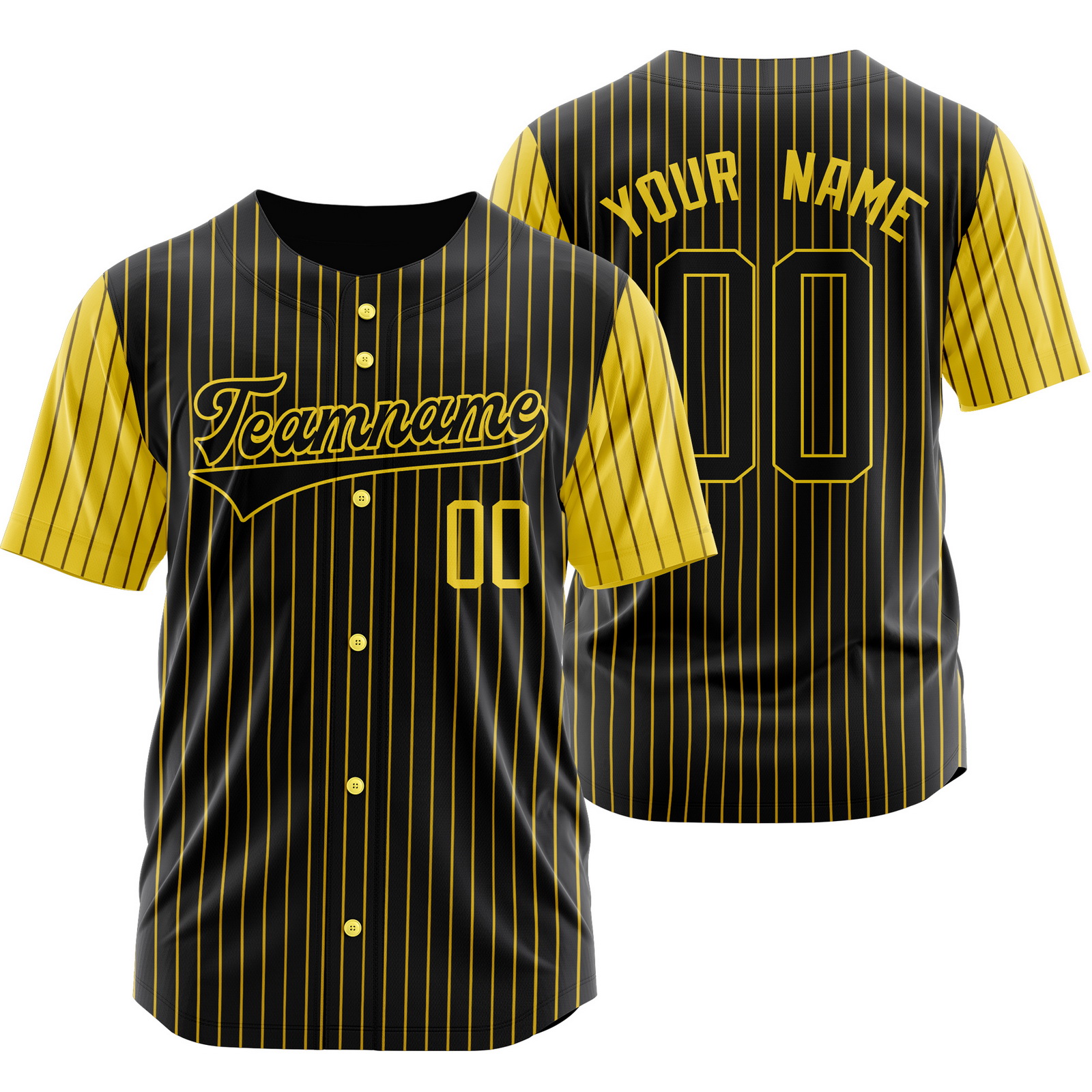 Custom Black Yellow Pinstripe Baseball Jersey Sports Shirt