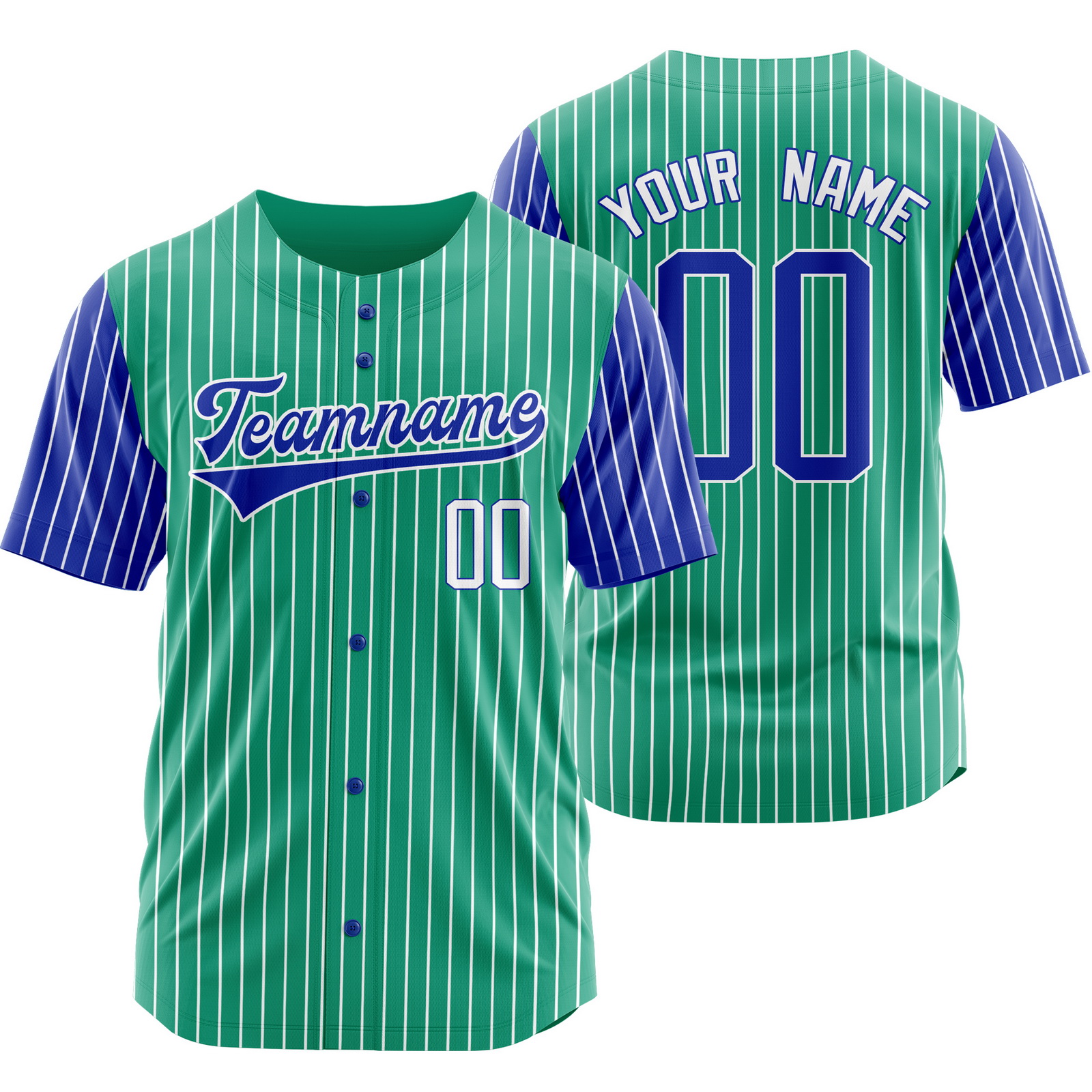 Custom Green Blue Pinstripe Baseball Jersey Sports Shirt