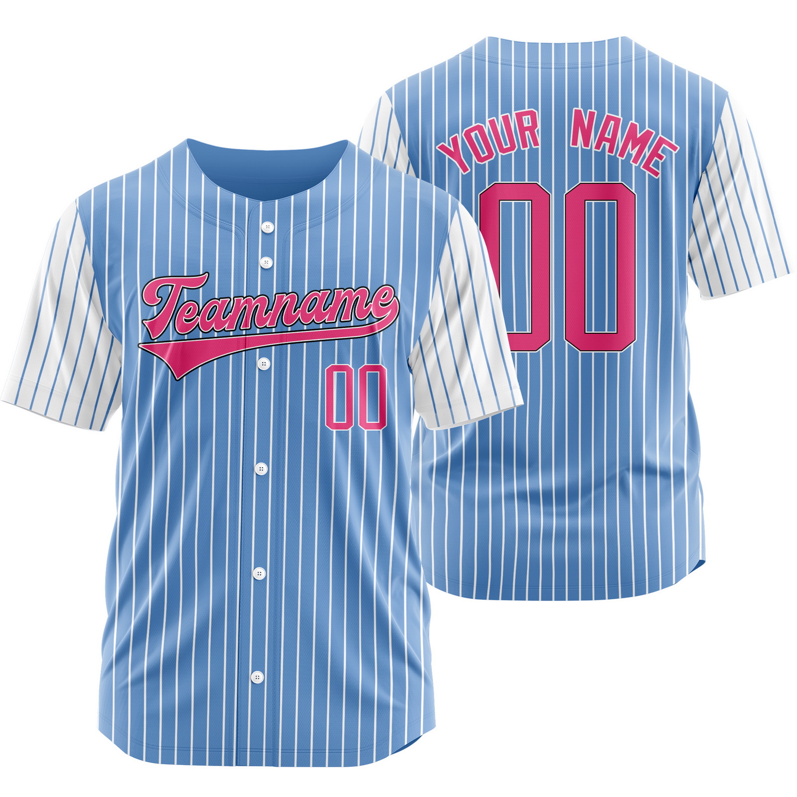 Custom Blue Pink Pinstripe Baseball Jersey Sports Shirt