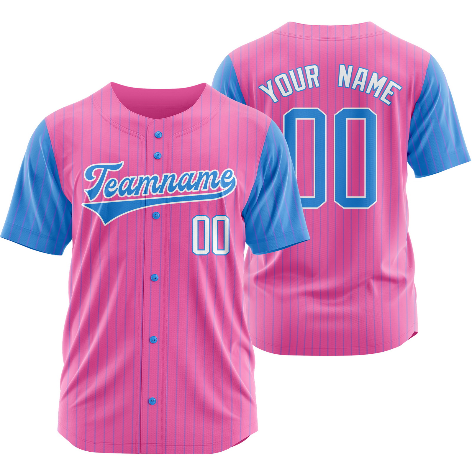 Custom Pink Blue Pinstripe Baseball Jersey Sports Shirt
