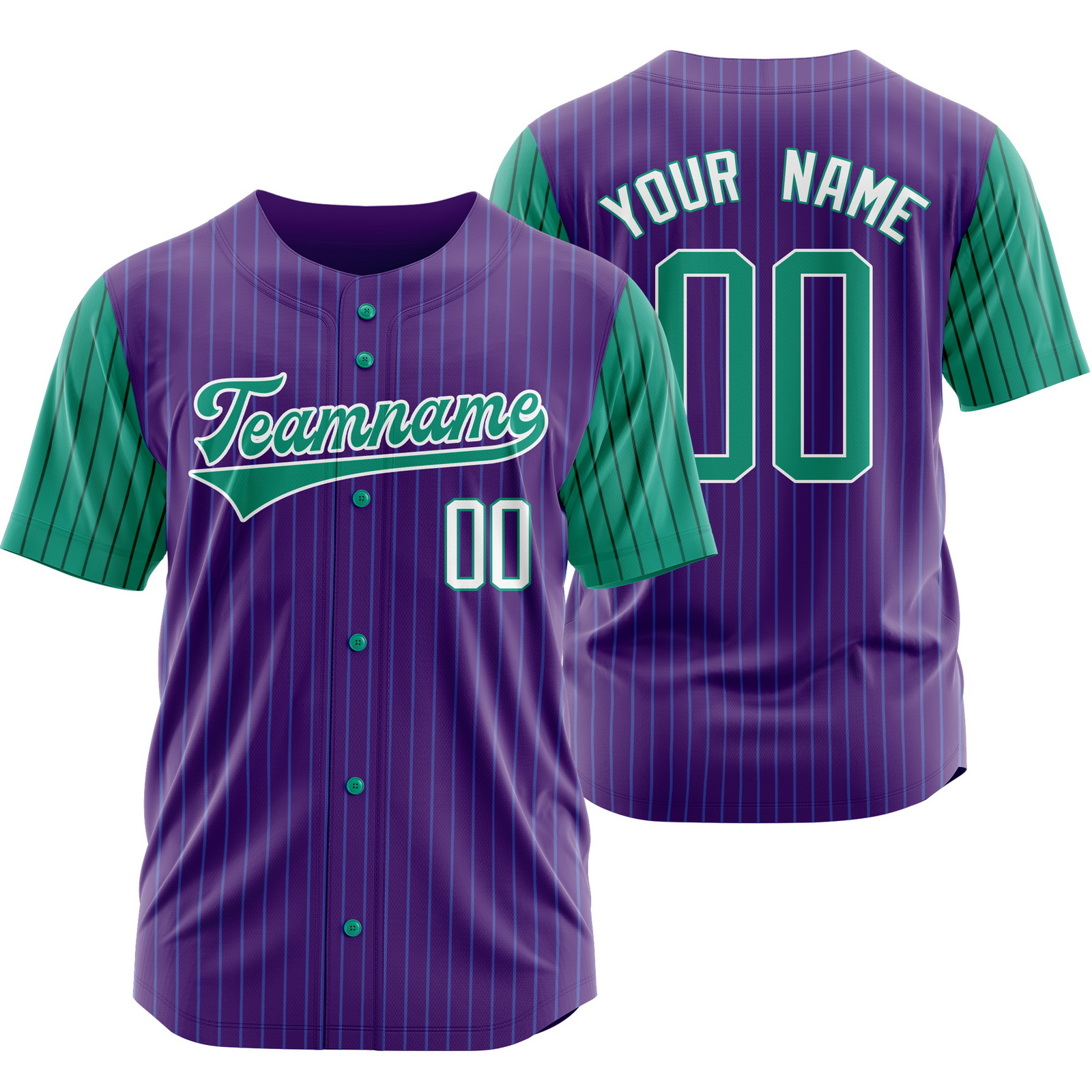 Custom Purple Green Pinstripe Baseball Jersey Sports Shirt
