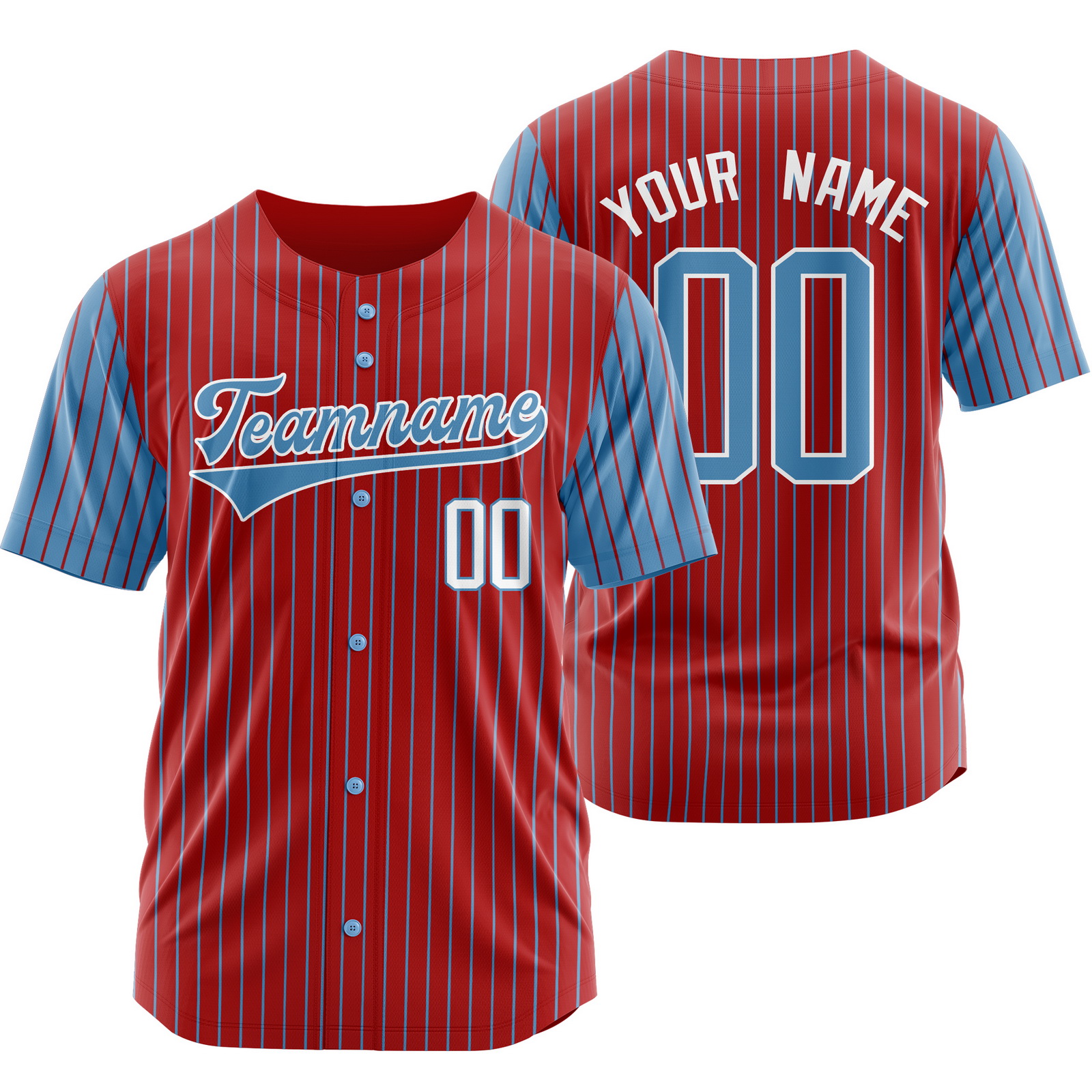 Custom Red Blue Pinstripe Baseball Jersey Sports Shirt