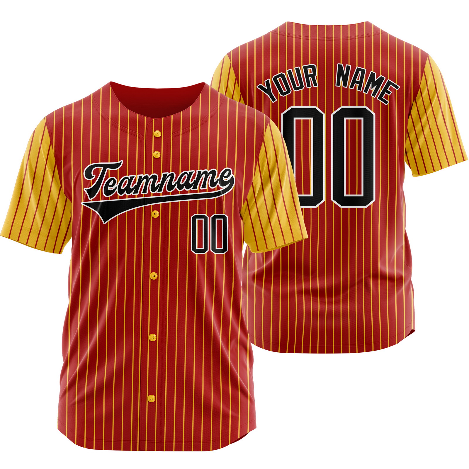 Custom Red Yellow Pinstripe Baseball Jersey Sports Shirt