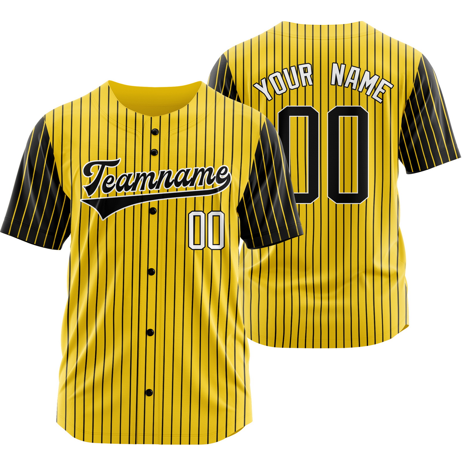 Custom Yellow Black Pinstripe Baseball Jersey Sports Shirt