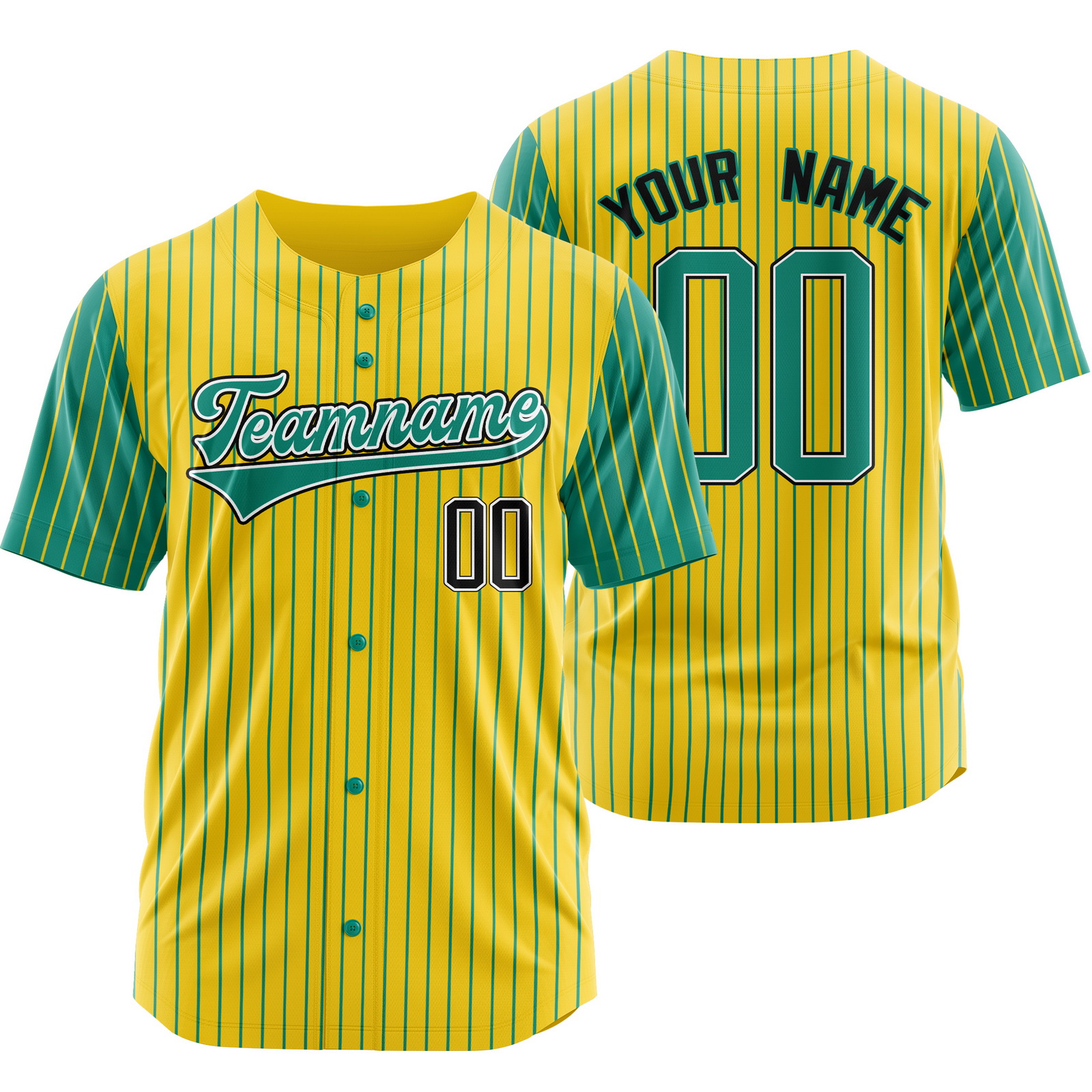 Custom Yellow Green Pinstripe Baseball Jersey Sports Shirt