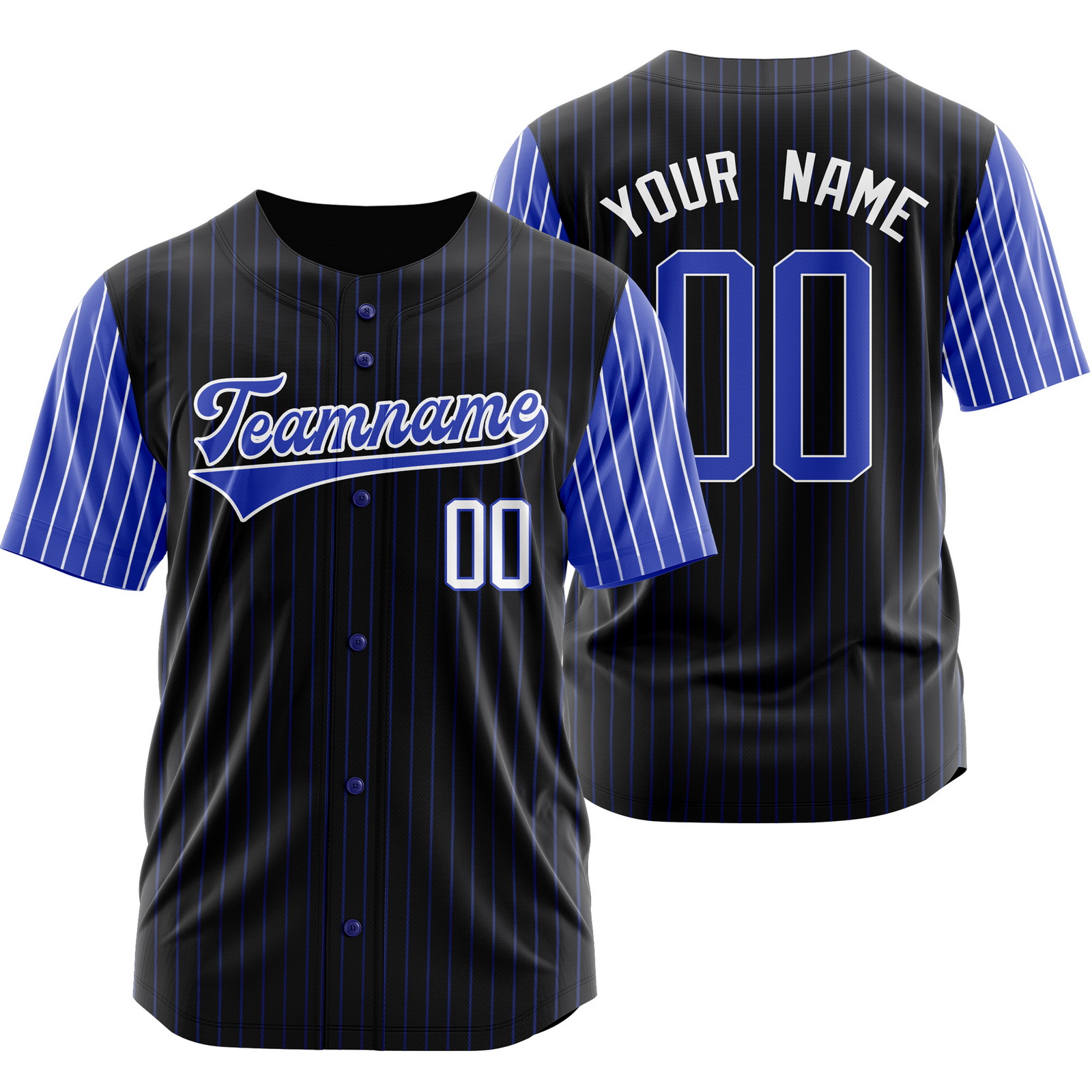 Custom Black Blue Pinstripe Baseball Jersey Sports Shirt