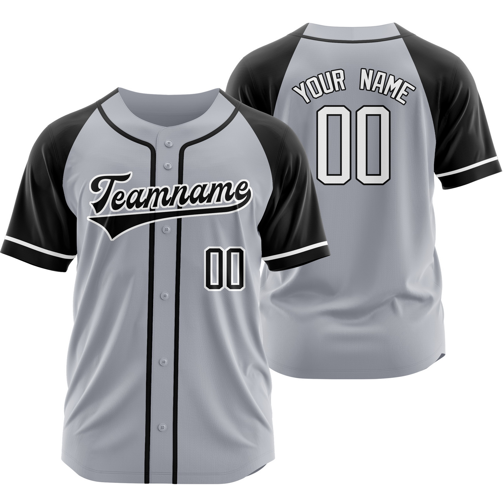Custom Gray Black Baseball Jersey Button-Down Shirt