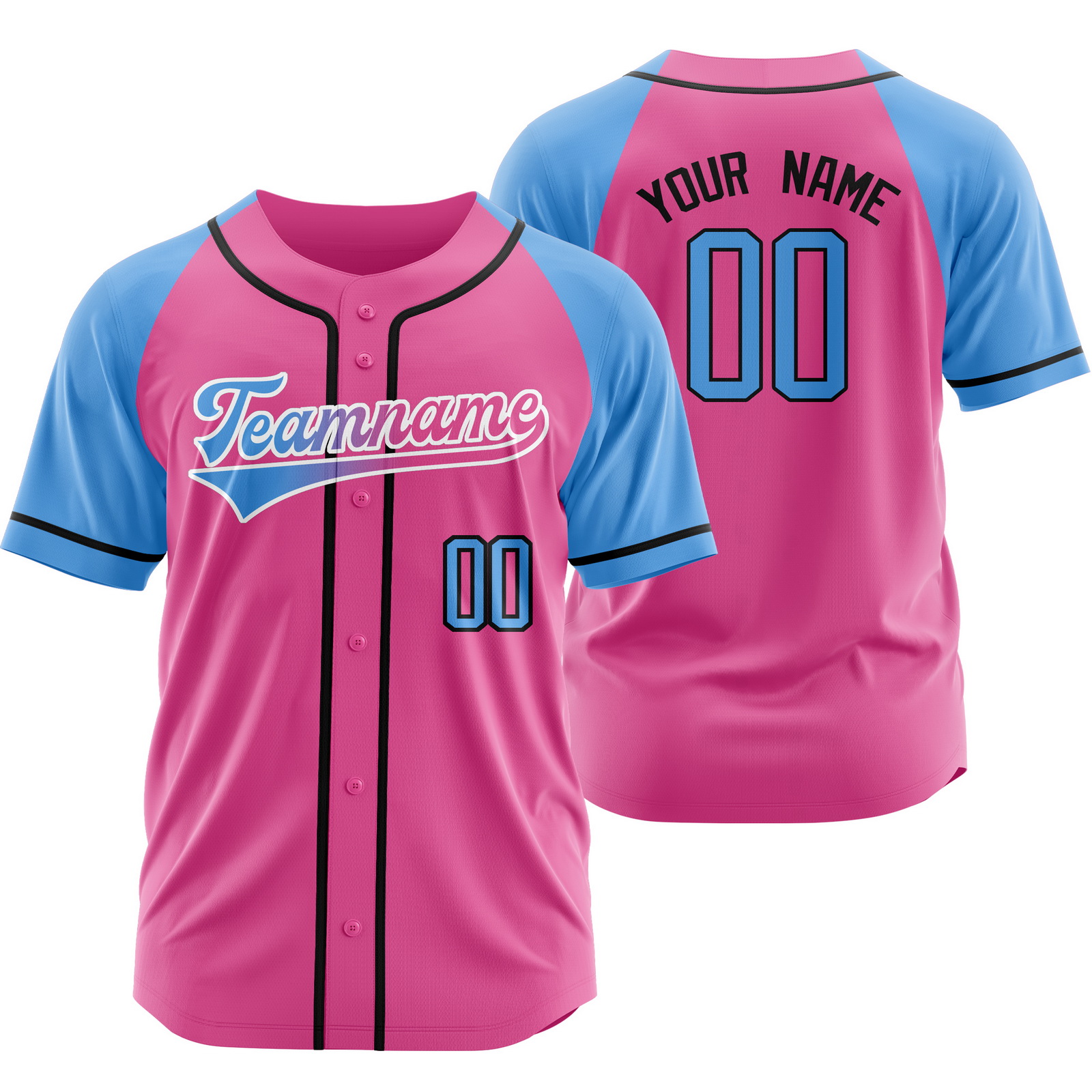 Custom Pink Blue Baseball Jersey Button-Down Shirt