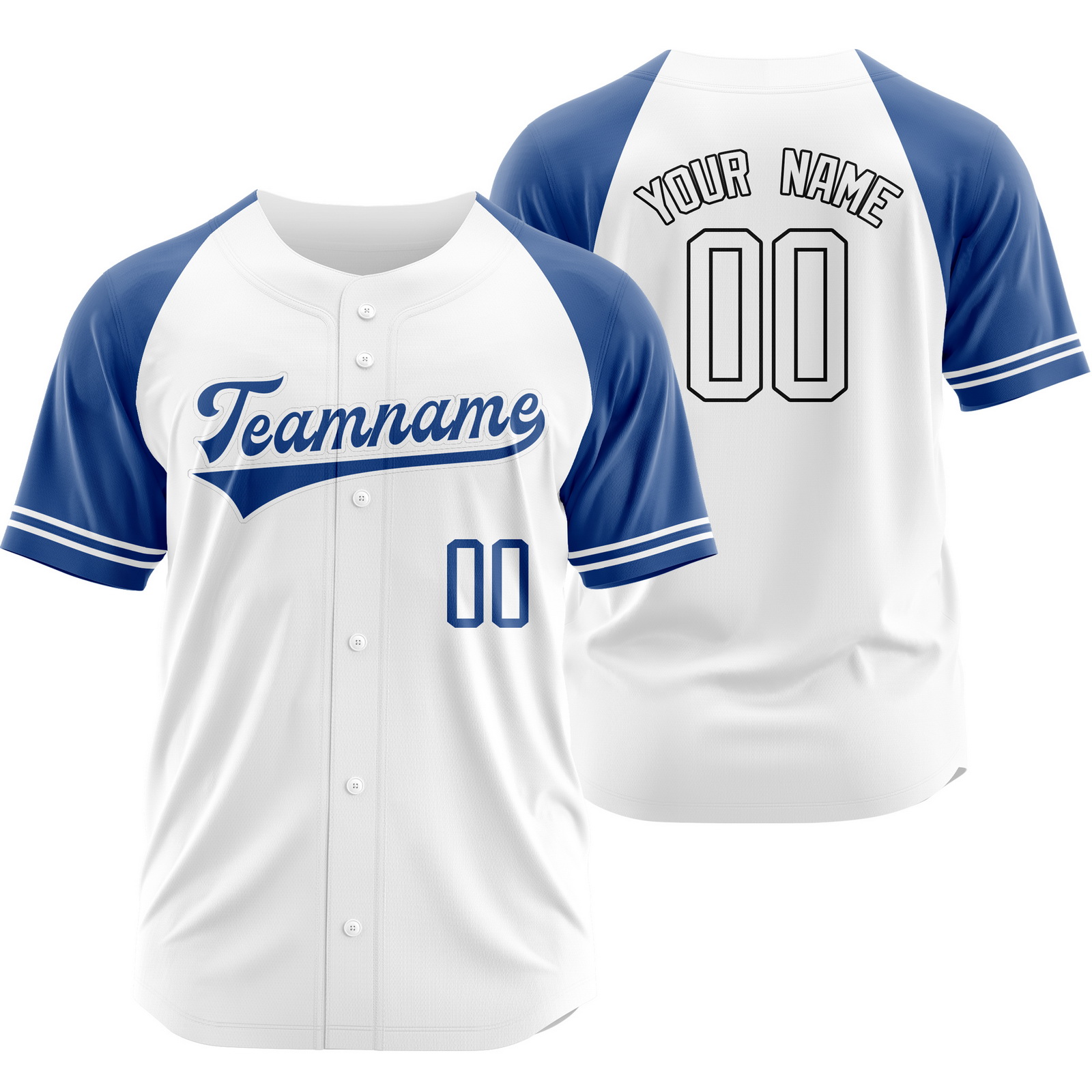 Custom White Blue Baseball Jersey Button-Down Shirt