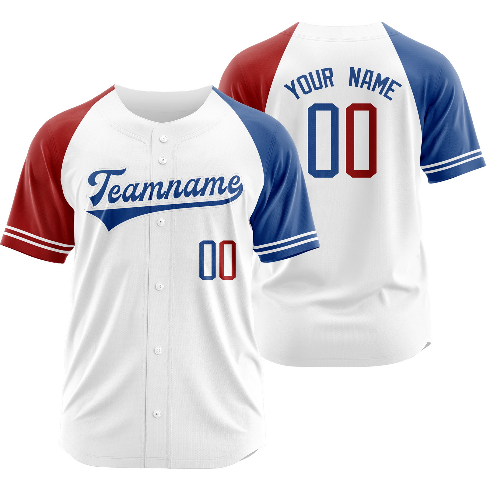 Custom White Blue Red Baseball Jersey Button-Down Shirt