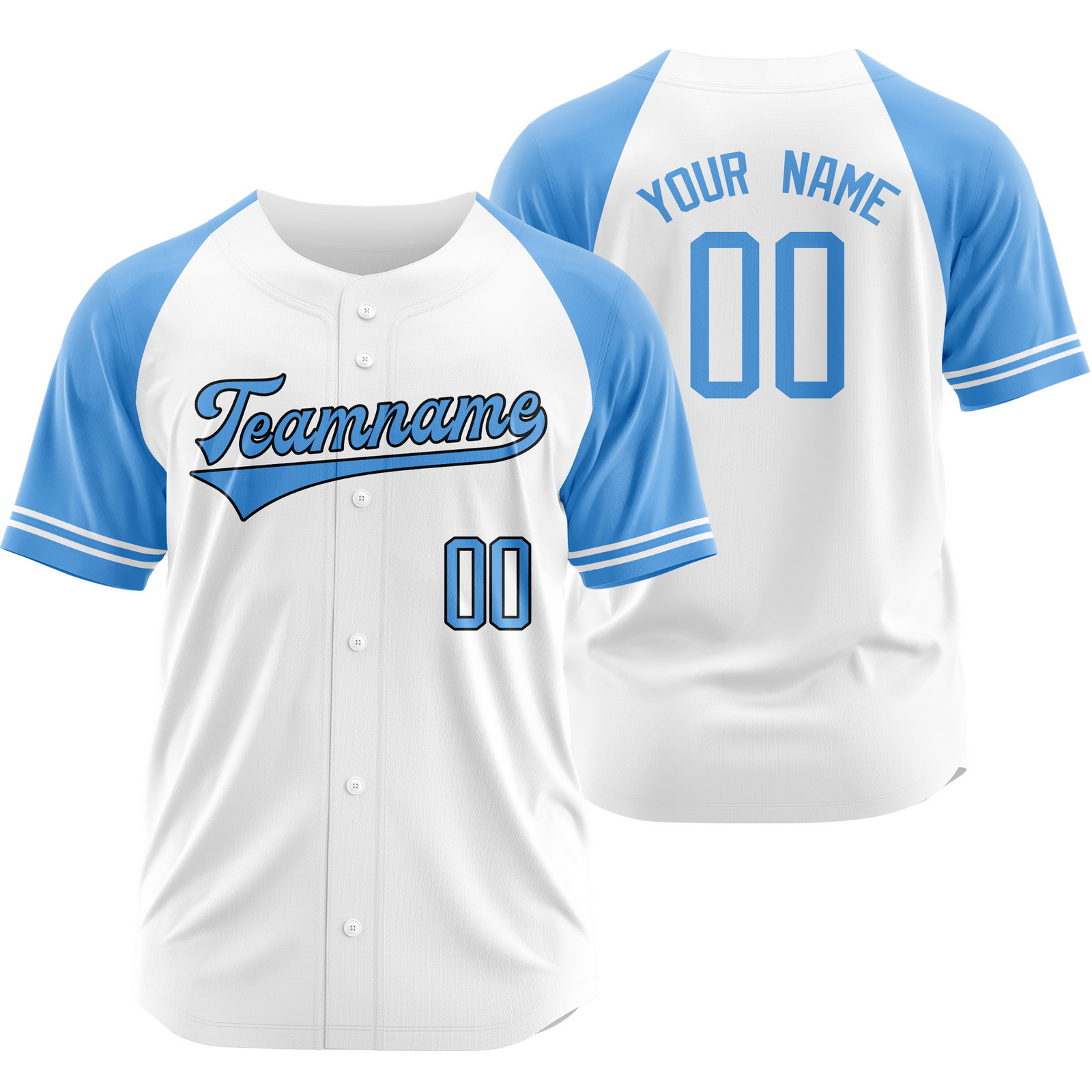 Custom White BabyBlue Baseball Jersey Button-Down Shirt
