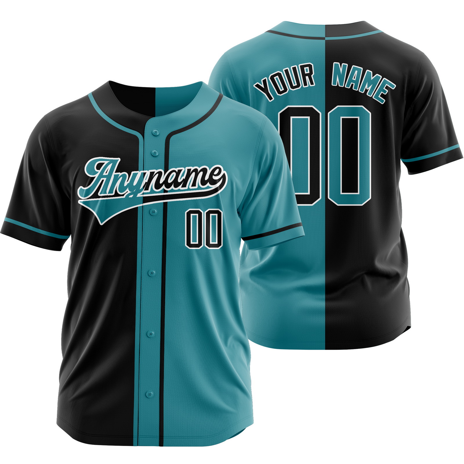Custom Black DarkCyan Authentic Split Color Baseball Jersey