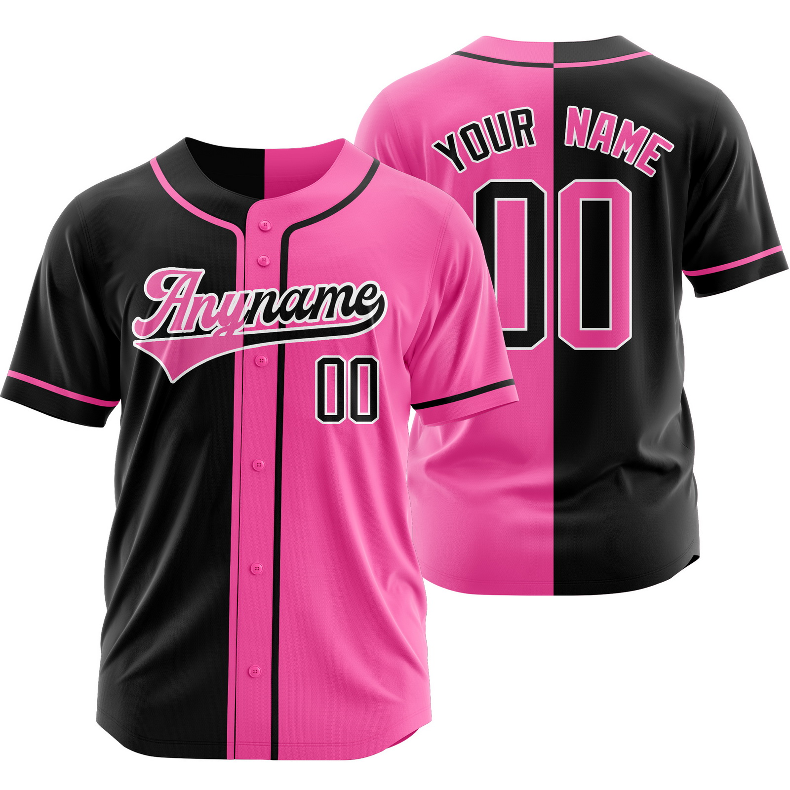 Custom Black Pink Authentic Split Color Baseball Jersey