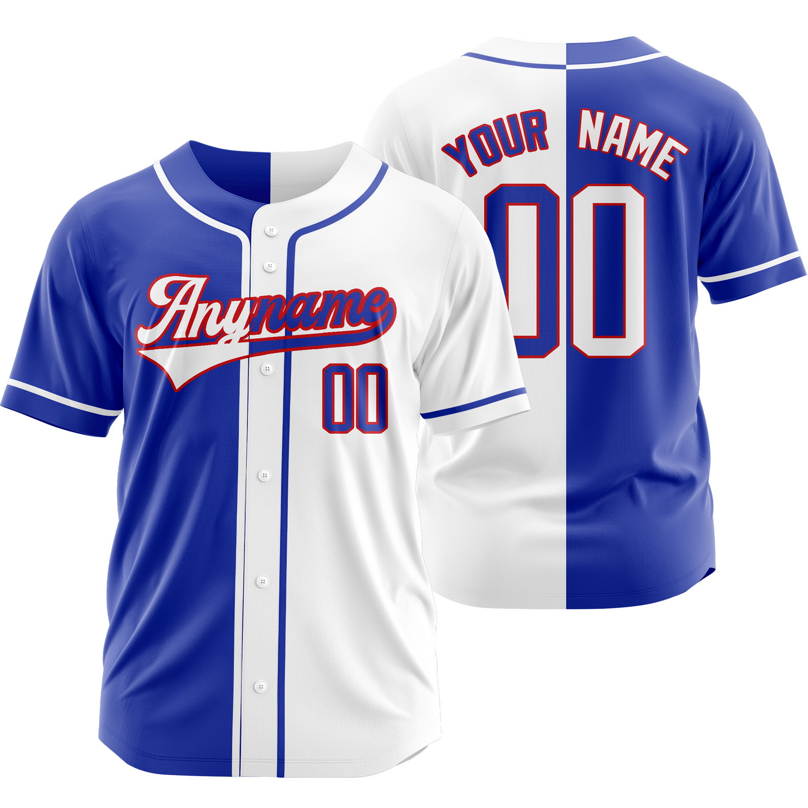 Custom Blue White Red Authentic Split Color Baseball Jersey