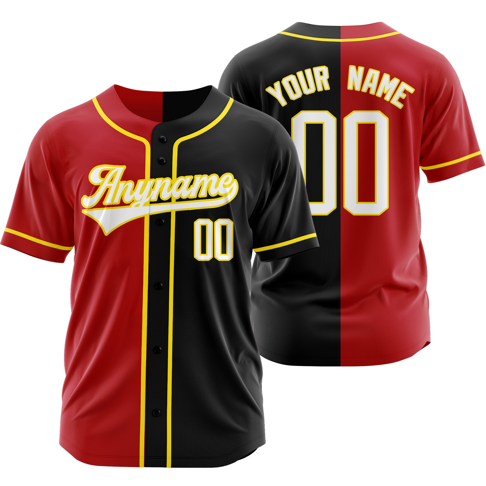 Custom Red Black Gold Authentic Split Color Baseball Jersey